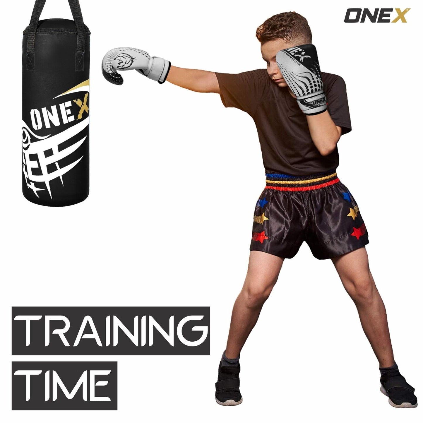 Boxing Punch Bag Set with Gloves Kids, Wall Bracket & Skipping Rope – 2FT Filled