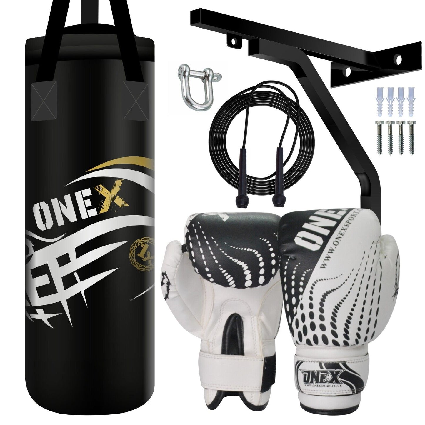 Boxing Punch Bag Set with Gloves Kids, Wall Bracket & Skipping Rope – 2FT Filled