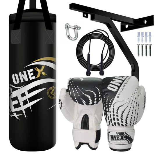 Boxing Punch Bag Set with Gloves Kids, Wall Bracket & Skipping Rope – 2FT Filled